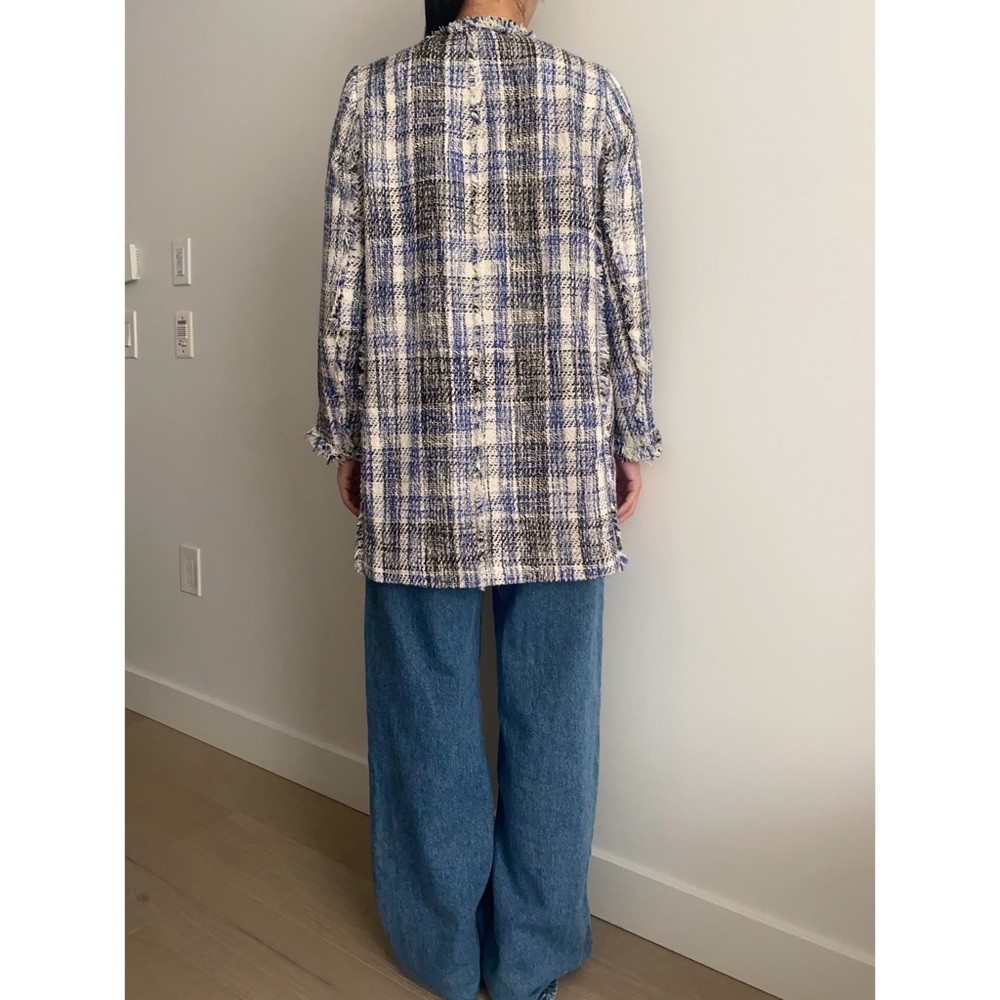 Zara blue plaid tweed textured jacket coat - Picture 8 of 8